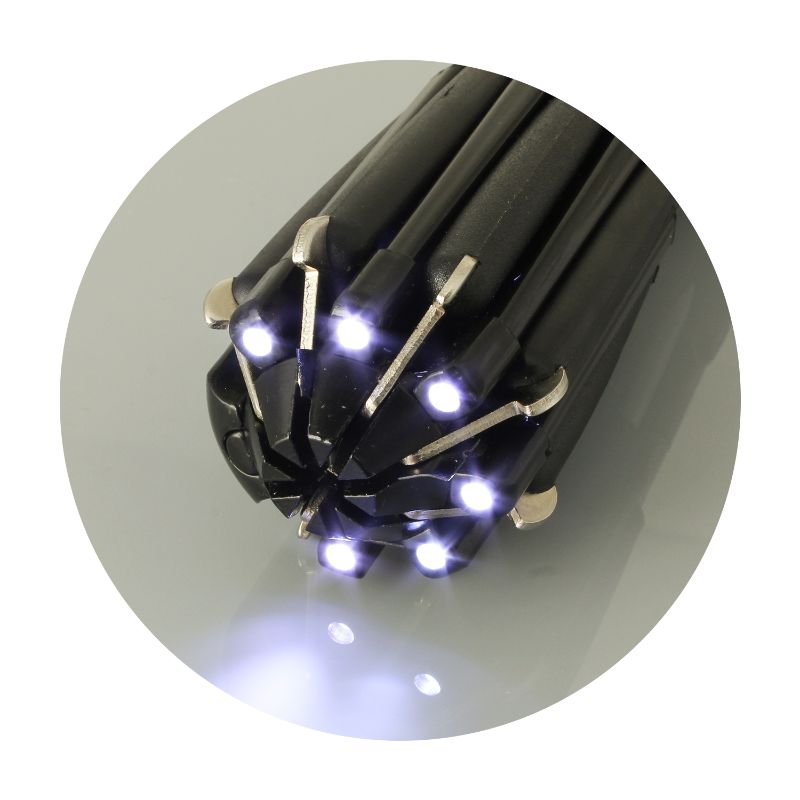 Compact black multi-tool set of 12 with nine functions, including screwdrivers and a six-LED flashlight. Ideal for DIY and outdoor use.