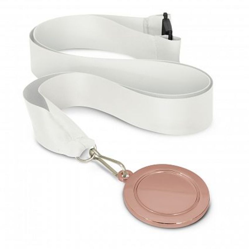 Set of 12 bronze medals with 50mm diameter, featuring white lanyards for sports and academic award ceremonies.