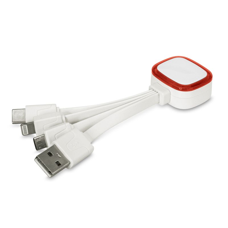 Set of 6 vibrant red Zodiac Charging Cables with LED indicators and multiple connectors for all your device charging needs.