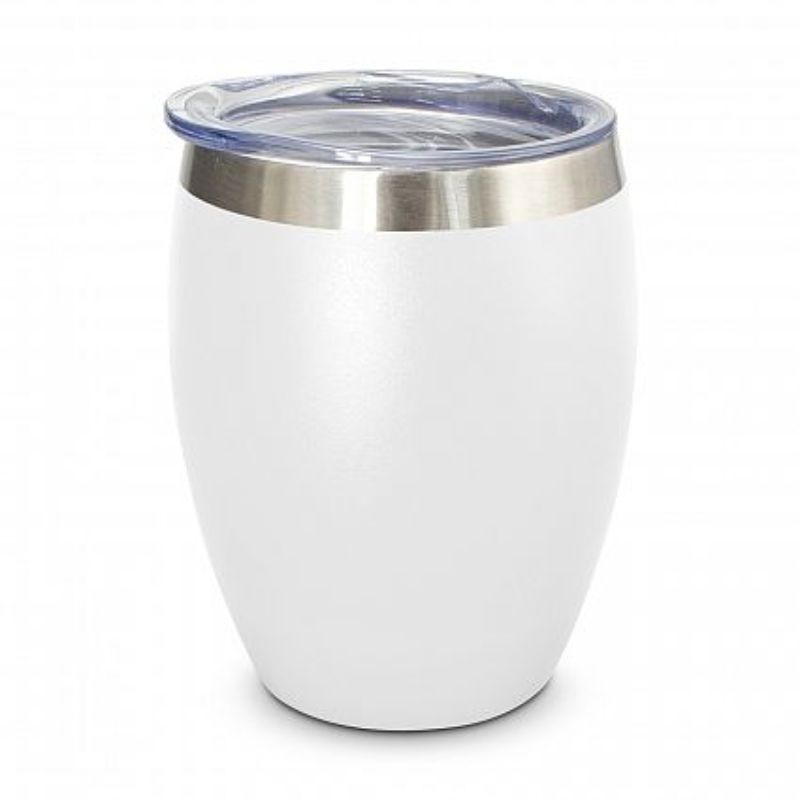 Set of 6 Verona white vacuum cups with double wall insulation, spill-proof lids, and elegant powder-coated finish.