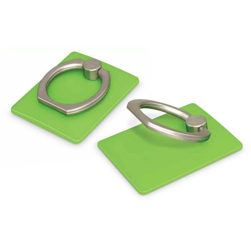Bright green Vega Phone Grip set of 50, featuring a low-profile design and snap-out metal ring for secure hold and phone stand.