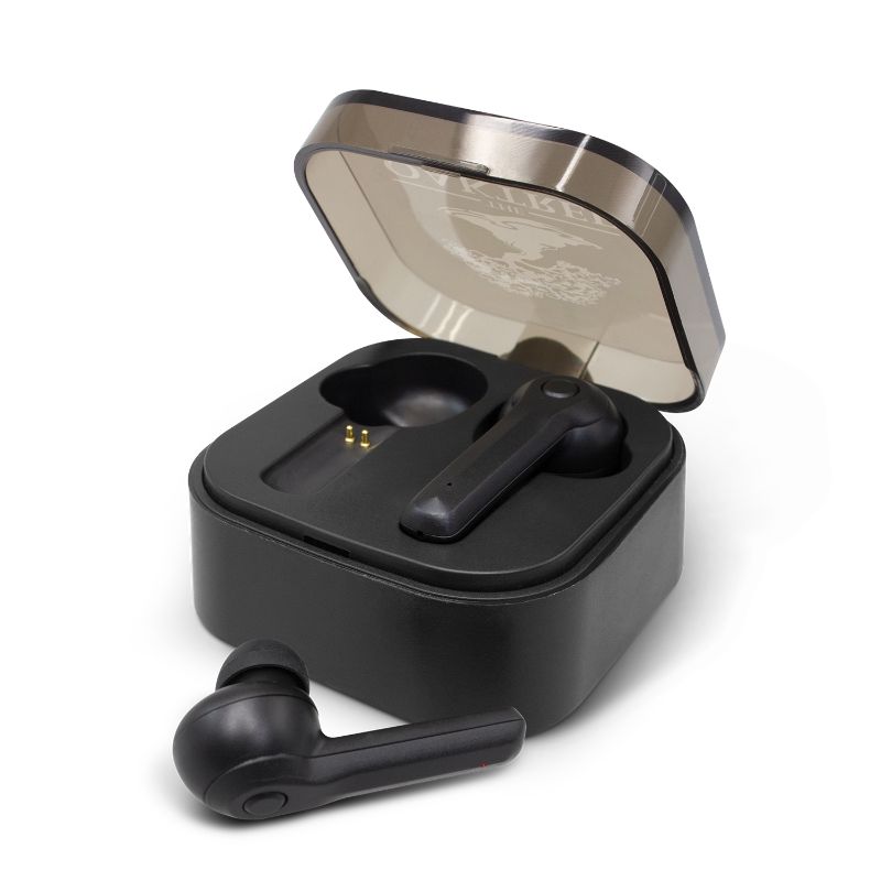 Sleek black Tempo Bluetooth earbuds in a compact case, offering crystal-clear sound and convenient charging on-the-go.
