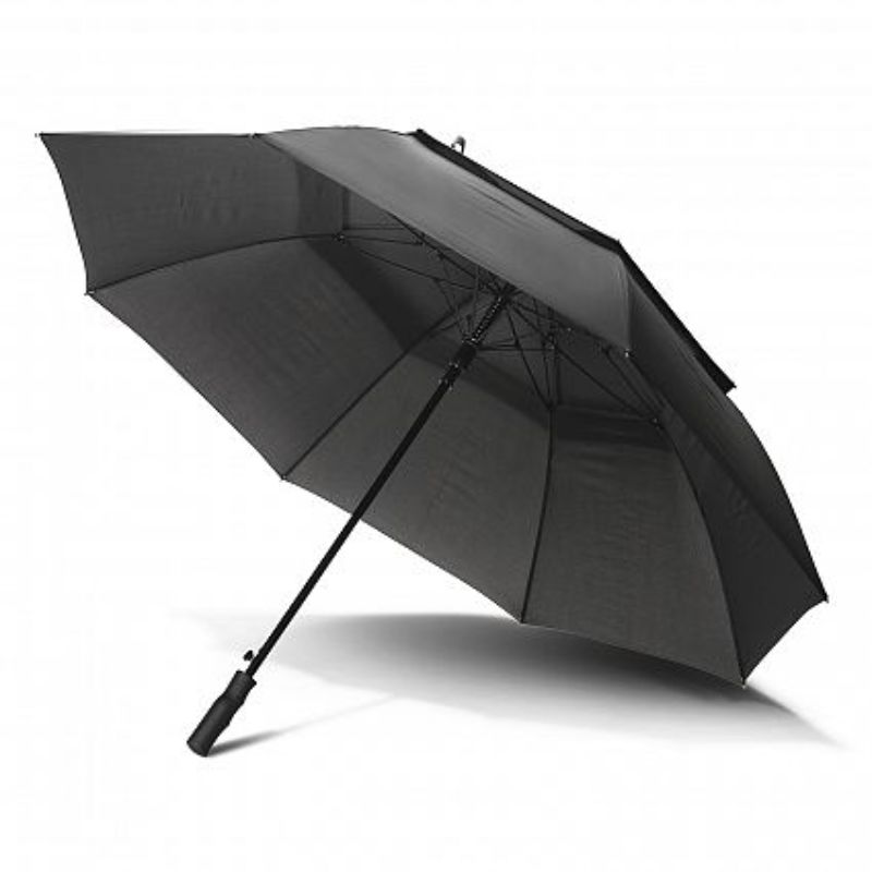 Swiss Peak Tornado Storm Umbrella in black, 76cm, with windproof design and automatic opening for ultimate weather protection.