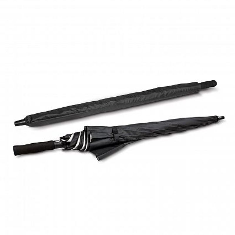 Set of 3 elegant black Patronus umbrellas with automatic opening, windproof frame, and silver underside, ideal for rain or sun.