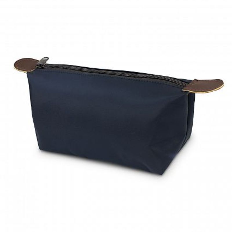 Navy Pembroke Toiletry Bags set of 30, crafted from durable PVC with zippered closure and elegant leather-look tabs.