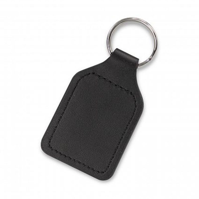 Elegant square black leather key ring with matching stitching, perfect for organizing keys and ideal for gifting.