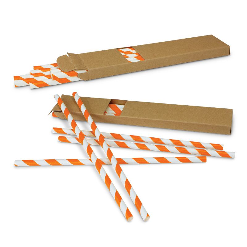 Vibrant orange paper drinking straws in a set of 50, eco-friendly and perfect for parties and everyday use.