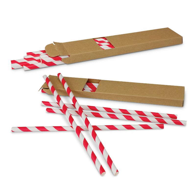 Bright red paper drinking straws in a set of 50, eco-friendly and perfect for parties or everyday use.