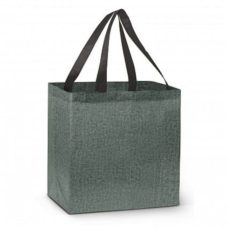 Stylish grey reusable tote bags with heather finish, ideal for groceries and everyday errands (set of 30).