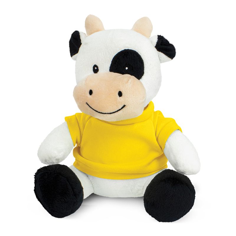 Set of 6 yellow cow plush toys, 22.5cm high, perfect for playtime, gifting, and nursery decor.