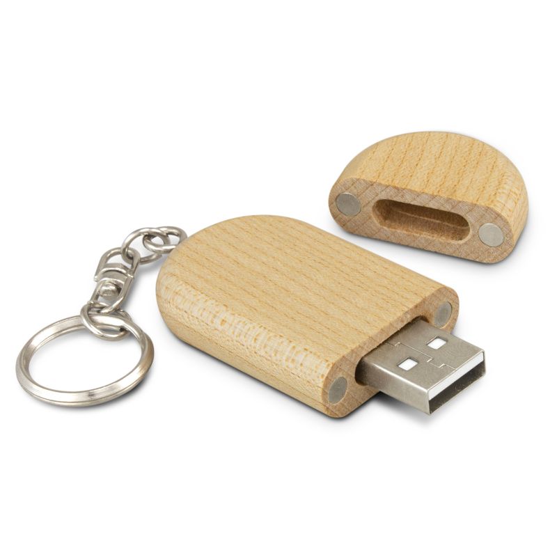Set of 6 eco-friendly Anco 4GB flash drives crafted from natural maple wood with magnetic caps for secure storage.