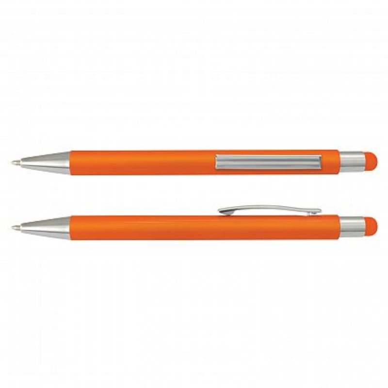 Lancer Stylus Pen set in vibrant orange, featuring retractable aluminum body and precision stylus for touch screen use.
