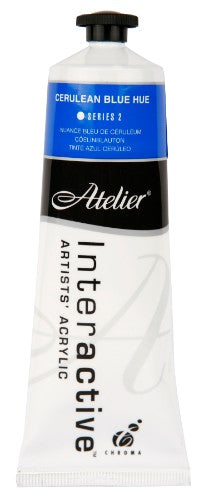 Atelier Acrylic Paint 80ml in Cerulean Blue Hue, ideal for versatile techniques with a rich, vibrant color.