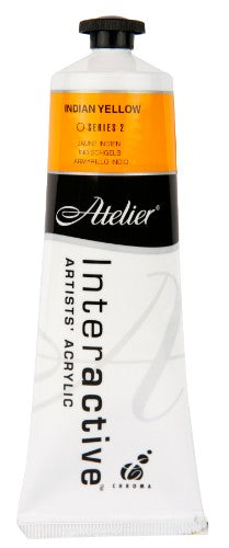 Atelier 80ml Indian Yellow acrylic paint, featuring vibrant pigmentation and versatile application for artists and crafters.