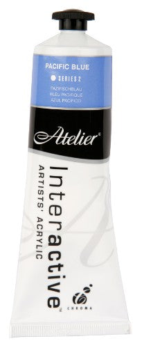 Vibrant 80ml Pacific Blue acrylic paint by Atelier, ideal for controlled drying and versatile artistic techniques.