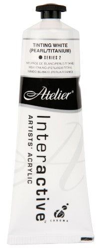 Acrylic paint tube in tinting white (Pearl Titanium), ideal for blending, layering, and controlled drying techniques.