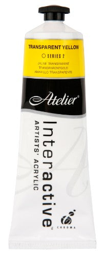 Acrylic paint tube featuring vibrant transparent yellow ideal for versatile artistic applications and smooth blending techniques.