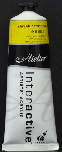 Acrylic paint tube featuring Atelier 80ml Arylamide Yellow Light, ideal for vibrant art with controlled and fast drying techniques.