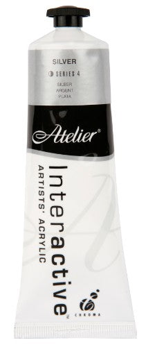 Acrylic paint tube in silver, 80ml, designed for versatile artistic techniques and smooth application, made in Australia.