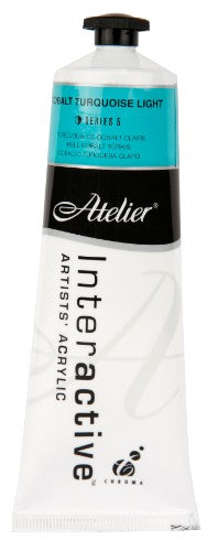 Atelier 80ml Cobalt Turquoise Light acrylic paint in vibrant hue, perfect for blending and layering in various art styles.