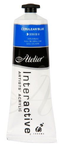 Atelier Acrylic Paint 80ml in Cerulean Blue, showcasing vibrant pigment, smooth coverage, and controlled drying techniques for artists.