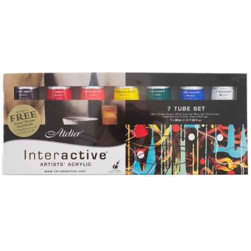 Vibrant Atelier Acrylic Paint set of 7x80ml tubes, ideal for versatile blending and controlled drying techniques for artists.