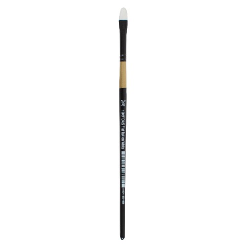Taklon flat brush with golden nylon bristles for precision detail work in acrylic, oil, or watercolor painting.