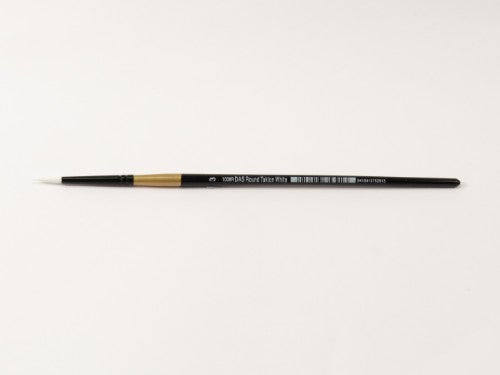 Taklon round brush #3 designed for precision in watercolors, acrylics, and oils; perfect for fine details and broader strokes.