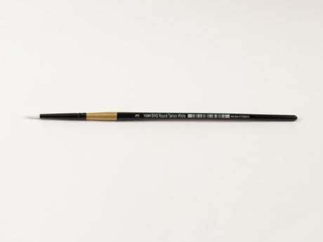 Taklon round brush #3 designed for precision in watercolors, acrylics, and oils; perfect for fine details and broader strokes.