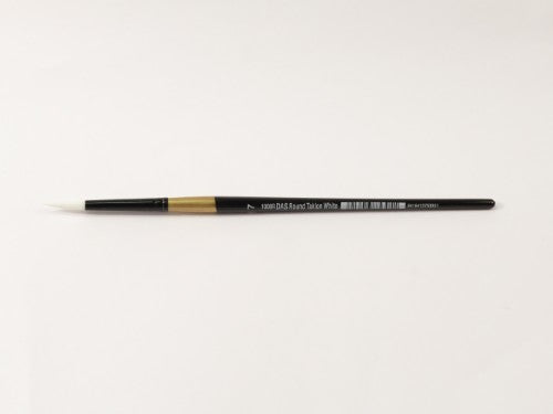 Taklon Round #7 artist brush with golden nylon bristles, perfect for detailed painting in multiple mediums.
