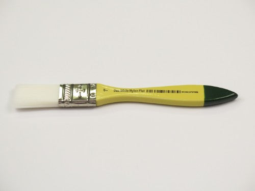 High-quality 1" white nylon flat brush, ideal for large color application and smooth strokes in acrylic and oil painting.