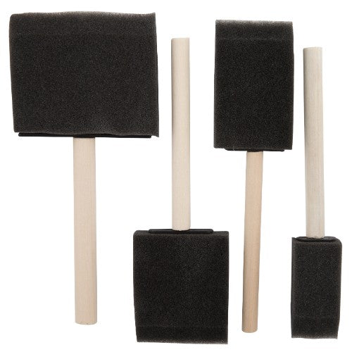 Set of 4 foam brushes ideal for smooth application of water-based paints on various surfaces. Perfect for artists and crafters.