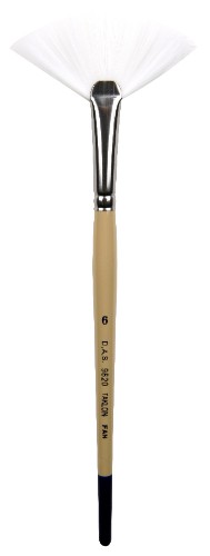 Artist Brush - S9620 White Taklon Fan #6 with resilient filaments for detailed blending in watercolor, acrylic, and gouache painting.