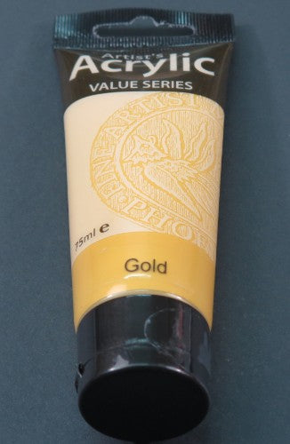 75ml tube of Phoenix Metallic Gold Acrylic Paint, ideal for vibrant, elegant artistic projects and various surfaces.