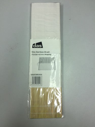 Elegant bamboo brush holder with cotton wrapping, perfect for organizing makeup tools stylishly and sustainably.