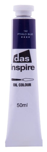 Vibrant 50ml tube of Das Inspire Oil Paint in Pthalo Blue, ideal for artists seeking quality and versatility in their work.