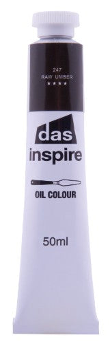 Artist Oil Paint 50ml Raw Umber by Das Inspire, featuring rich warm tones perfect for layering and glazing techniques.