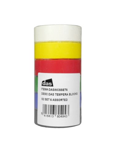 Vibrant Das Tempera Blocks S2 Set with 6 assorted colors, ideal for smooth, opaque artistic creations on various surfaces.