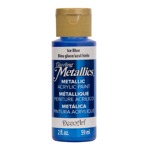 Acrylic paint in Ice Blue with metallic shimmer, ideal for art, crafts, and fabric, featuring excellent opaque coverage.