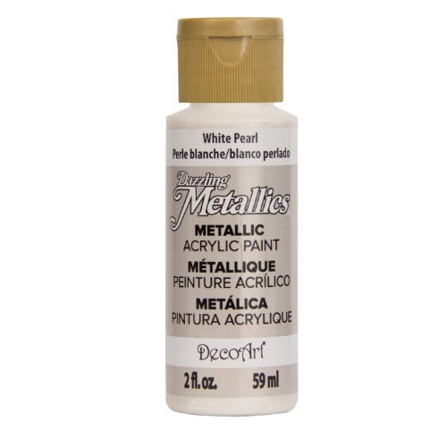 Acrylic paint in white pearl, perfect for adding shimmer to art and decor with premium metallic flakes.