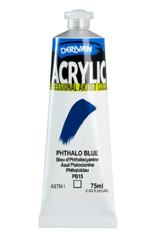 Vibrant 75ml Phthalo Blue acrylic paint from Derivan, ideal for long-lasting stunning art creations and versatile techniques.