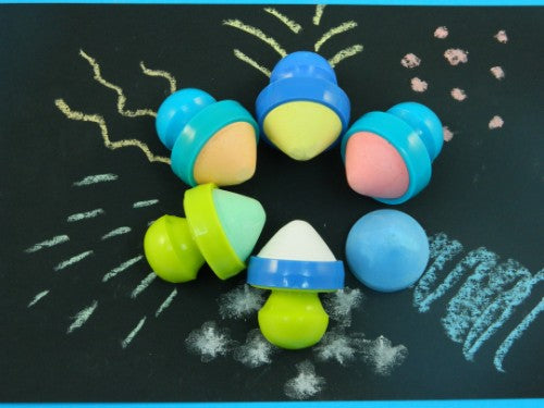 Vibrant set of 6 easy grip chalks in white, red, yellow, blue, green, and orange for creative projects and artistic expression.