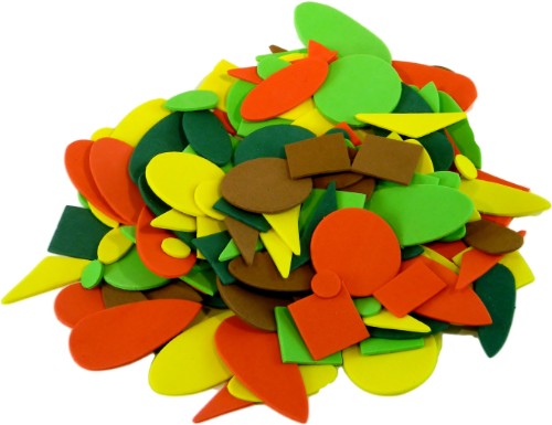 Colorful foam pieces in various shapes, perfect for DIY projects and enhancing creativity at home, school, or workshops.