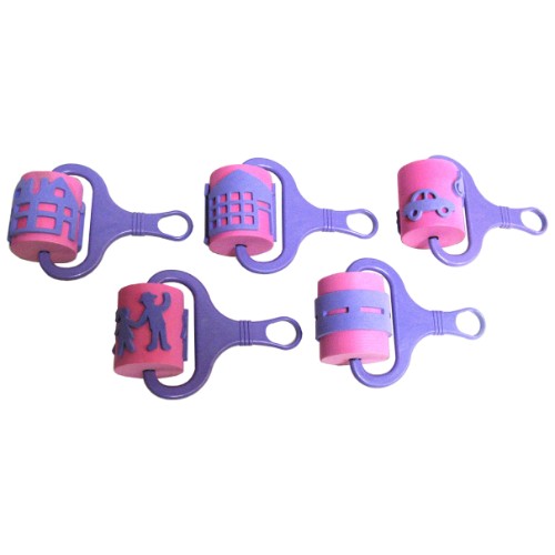 Colorful foam painting rollers for kids featuring town-themed designs, perfect for creative art projects and skill development.