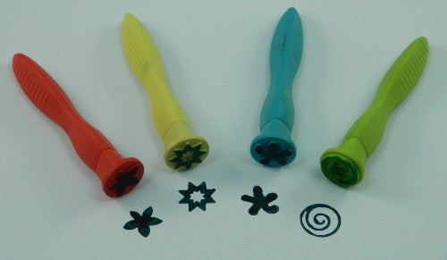Kids Stamper set of 4 with soft grip handles, vibrant designs for fun crafting with dough, paint, and clay.