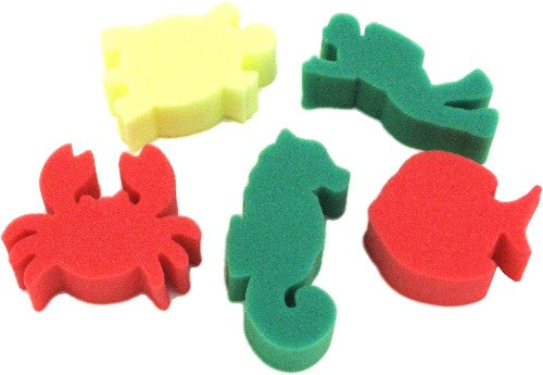 Kids Painting Sponge Set featuring 5 washable sea creature sponges for mess-free ocean-themed art activities.