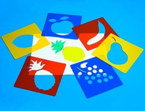 Colorful set of 6 washable fruit stencils designed for kids to enhance creativity and motor skills through art.