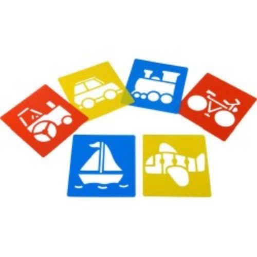 Durable, washable transport-themed stencils designed for kids' creative projects and fine motor skill development.