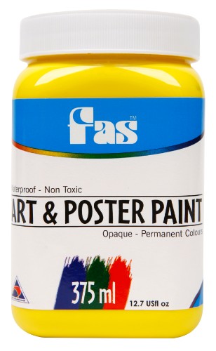 Bright yellow 375ml non-toxic poster paint, perfect for diverse artistic creations and quick-drying applications.