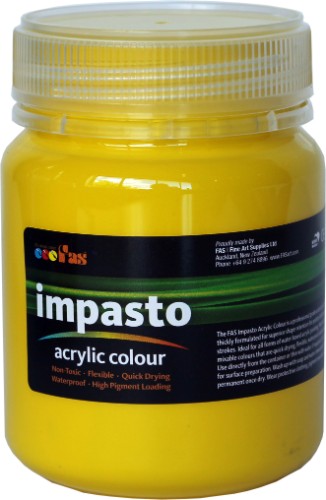 Fas Impasto Acrylic 250ml in Yellow Medium, thick paint for texture-rich art, ideal for impasto techniques and vibrant details.